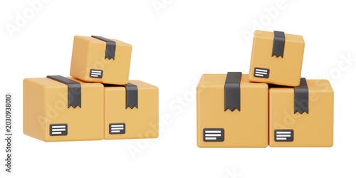 3D Render of Stacked Cardboard Delivery Boxes Pile