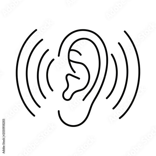 Cuadro en lienzo Ear icon displays sound waves radiating outward to represent auditory perception