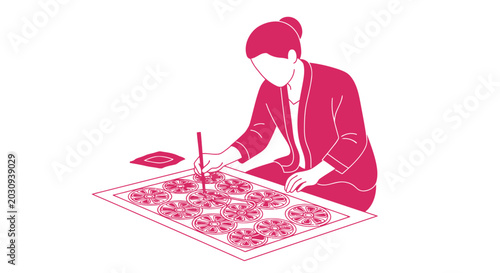 Fotografía Woman playing puzzle game alone indoors.
