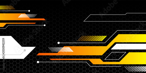 Cuadro en lienzo Horizontal futuristic black and orange cyber banner with digital circuit graphic