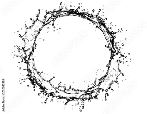 illustration hand drawn water splash black and white