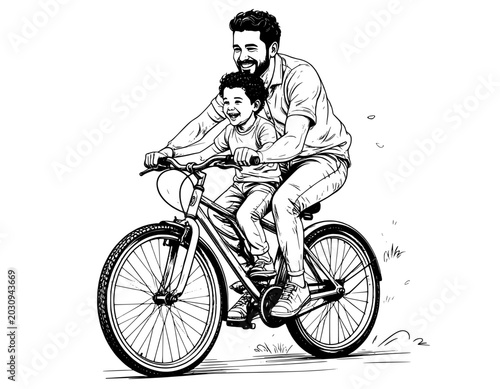 Illustration man riding a bicycle with children