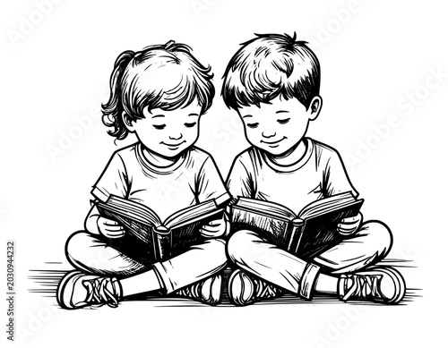 illustration hand drawn children study black and white