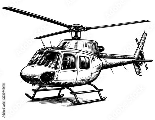 illustration hand drawn helicopter black and white