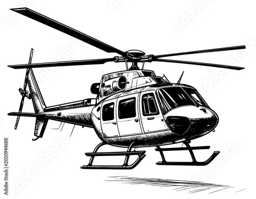 illustration hand drawn helicopter black and white
