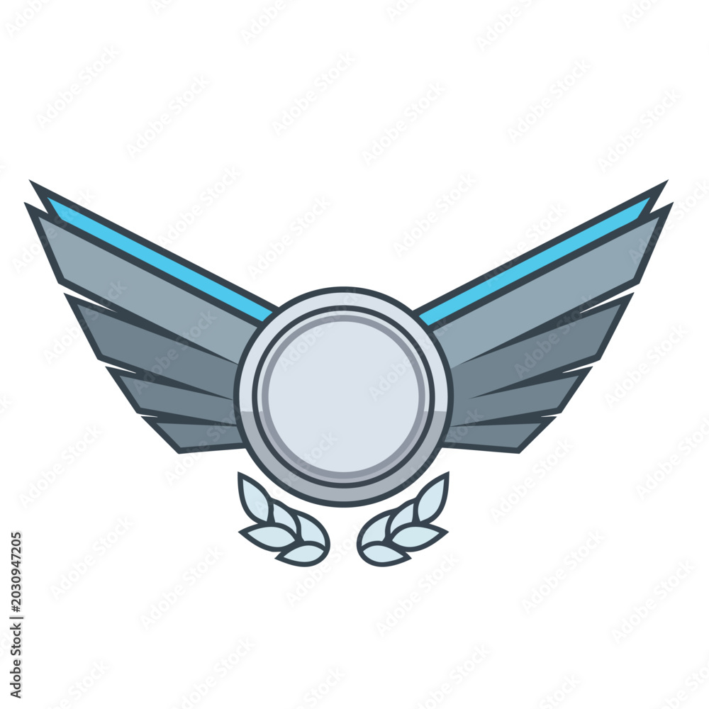 Obraz premium Silver metallic emblem with wings and laurel leaves.