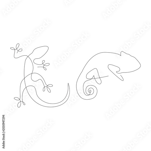 Obraz na płótnie Continuous Line Art of Lizard and Chameleon Vector Illustration.