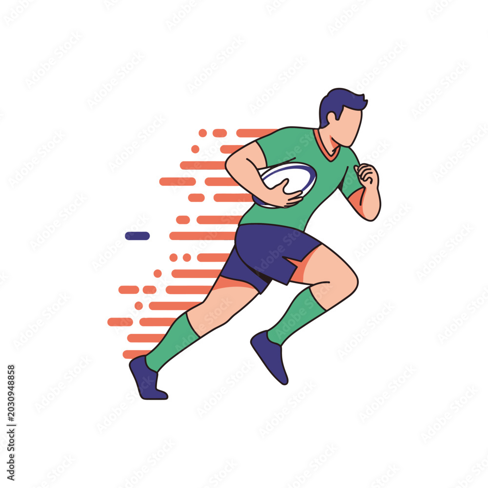 Fototapeta premium Rugby Player Running Fast with Oval Ball - Vector Illustration