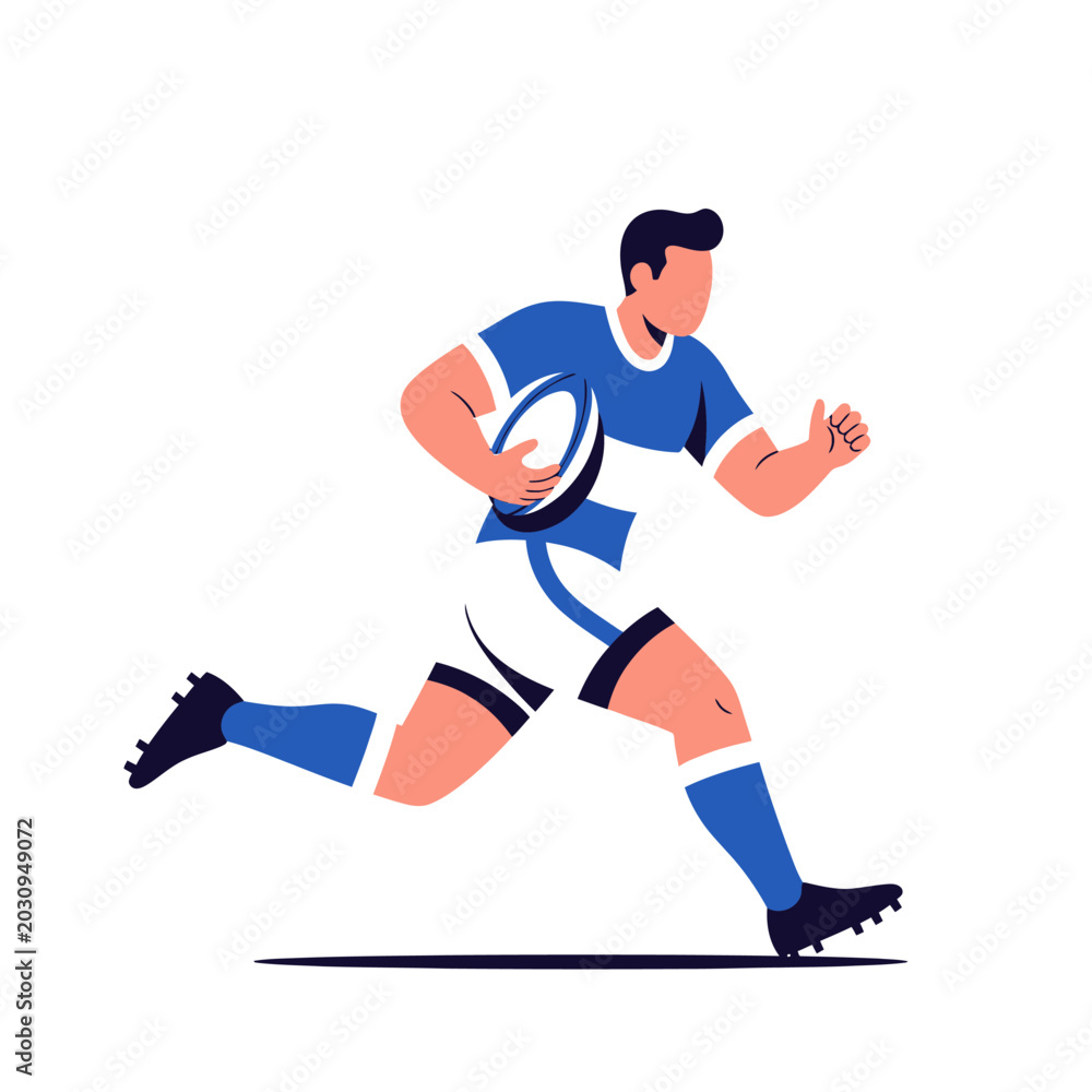 Fototapeta premium Rugby player running with the ball, vector illustration