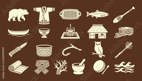 Fotografie Traditional Ainu culture icon set for indigenous heritage and educational design