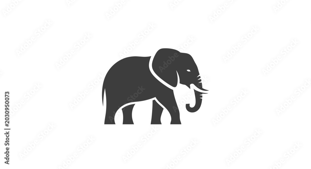 Fototapeta premium Black Elephant Silhouette Side View.