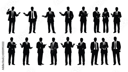 Canvastavla collection of business people silhouettes in suits with various poses against a