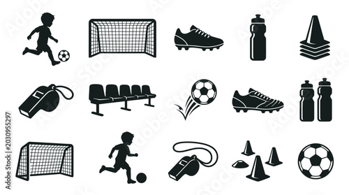 Soccer Sport Icon Set - Black  White Vector Graphics for Sports and Training
