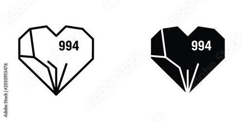 Foto Broken and Intact Geometric Heart Shapes with Number 994 Vector Icons