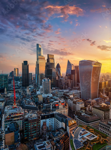 Bild auf Leinwand Aerial view of the City of London skyline, financial hub of the United Kingdom,