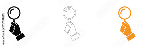 Bild auf Leinwand Hand holding magnifying glass icon set on white background for search and invest