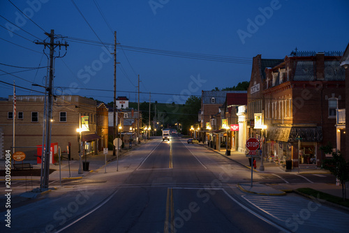 Downtown Hermann Missouri at Night with street lights small german river town 