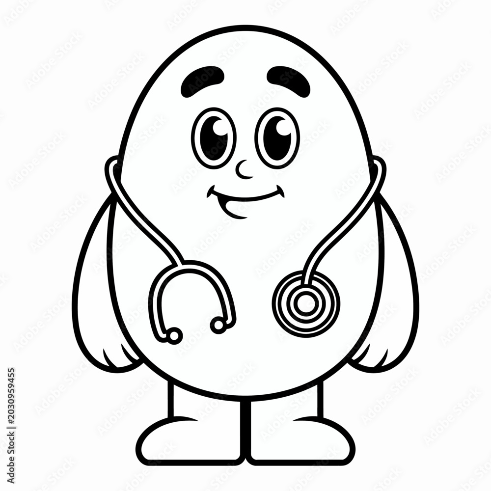 Fototapeta premium Cute Doctor Egg Cartoon Coloring Page for Kids
