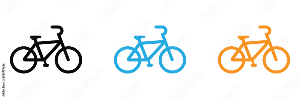 Fototapeta premium Bicycle icons in black, Blue, And orange on white background