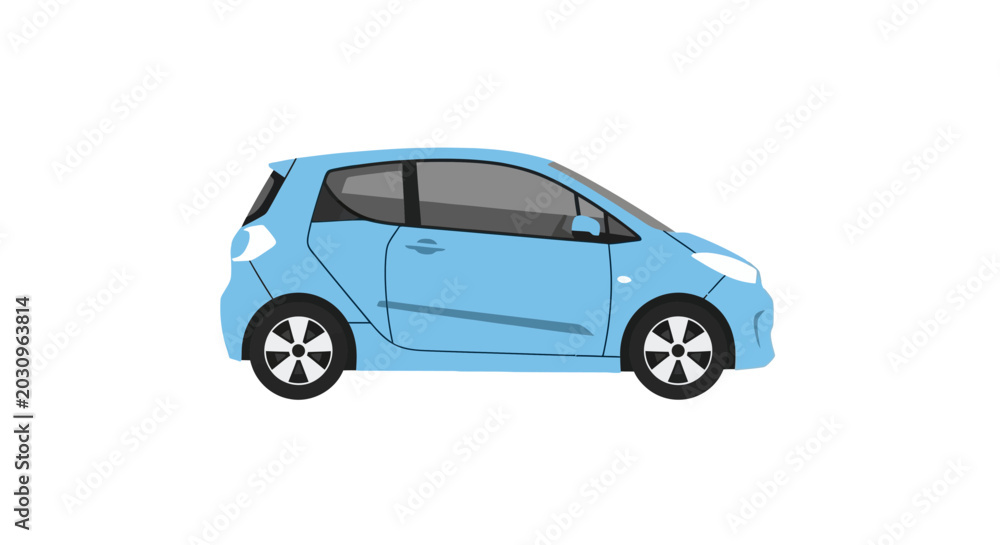 Fototapeta premium Modern Blue Hatchback Car Isolated on White Background, Vector Illustration