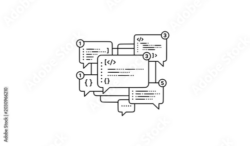 Photos ​Programming code speech bubbles concept with syntax bracket symbols for softwar