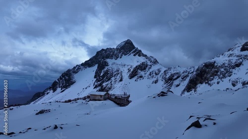 Majestic Jade Dragon Snow Mountain rises over Lijiang in Yunnan, China.