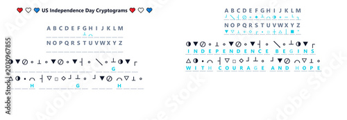 US Independence Day Cryptogram puzzle with answers on white background  
