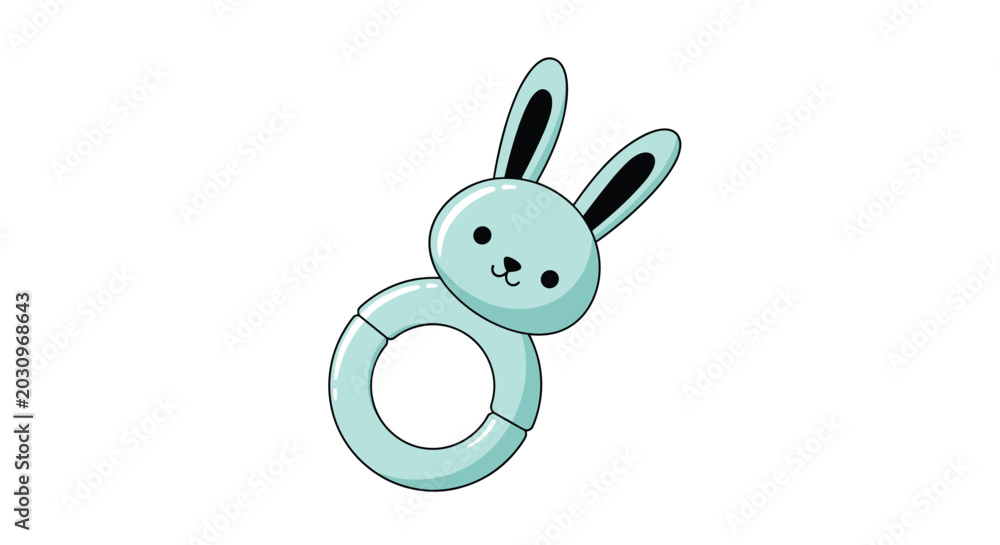 Obraz premium Cute baby rattle toy shaped like a blue rabbit