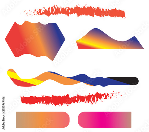 Abstract Gradient Shape and Brush Stroke Vector Set Modern Colorful Design Elements