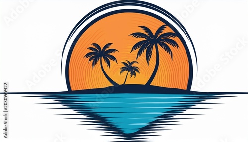 travel logo sea sun and palm tree beach logo oasis