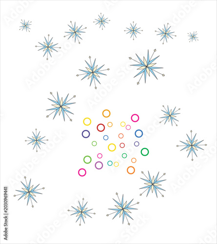 Retro Starburst and Colorful Circle Vector Elements Abstract Geometric Design Set