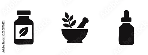 Foto Natural Herbal Medicine Icons for Homeopathy Supplements and Apothecary