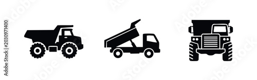 Foto Industrial Heavy Truck Icons Including Dump Truck and Dumper Views