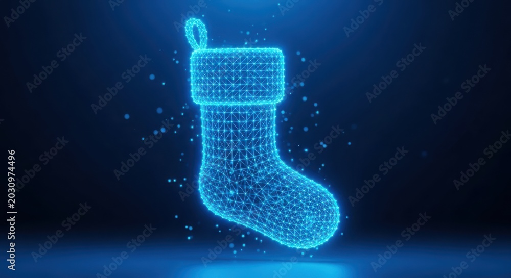 Obraz premium A blue glowing christmas stocking made of lines and dots