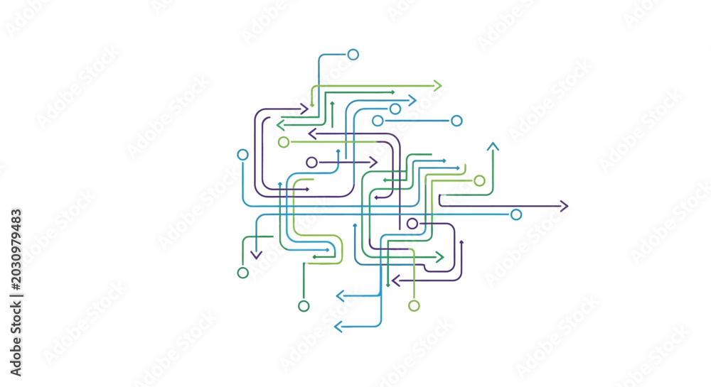 Fototapeta premium Abstract network of interconnected lines and arrows