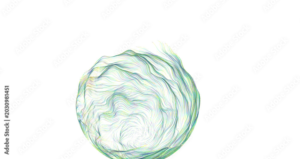 Fototapeta premium Abstract and creative illustration of a sphere created with flowing lines. Green and white.