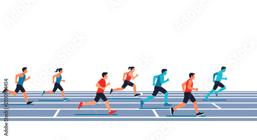 Fotografie Athletes Running Race on Track, Competition, Speed, Healthy Lifestyle