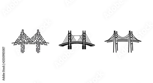 Three Distinct Black and White Bridge Illustrations.