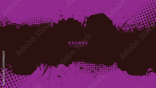 Abstract Dark Purple and Black Splatter Grunge Background with Halftone Dot Texture and Messy Ink Stain Flat Vector Illustration