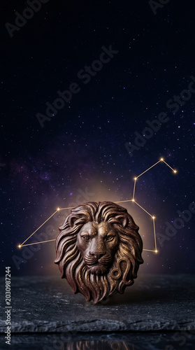 A beautifully crafted chocolate zodiac sign (Leo) placed in the lower third. Dark starry night sky background.