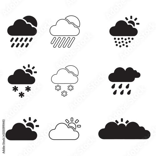 Weather forecast icon set with clouds rain sun and snow