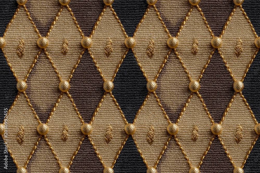 Fototapeta premium Luxury gold and black harlequin diamond textile pattern