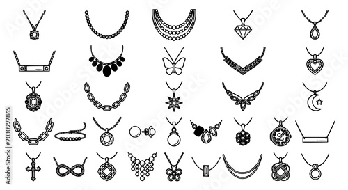 Obraz na płótnie Diamond necklace vector icon collection with elegant jewelry illustrations