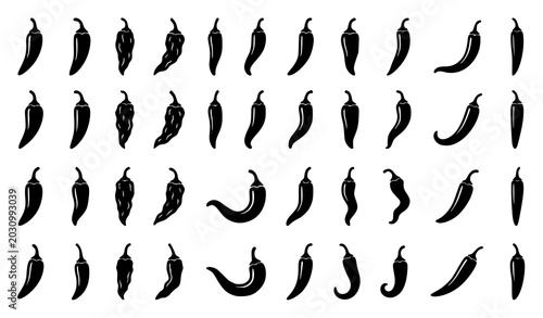 Cuadro en lienzo Minimal chili pepper silhouette icon collection with various fresh and dried pep