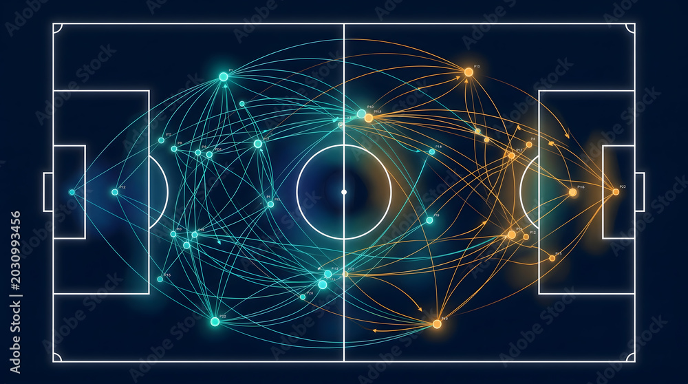 Obraz premium Football Pitch Data Network Abstract Tactical Map Passing Lines Analytics Concept