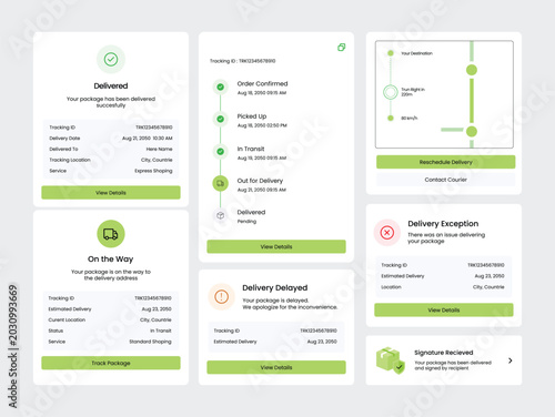 Package delivery tracking user interface dashboard components