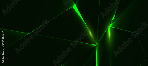 Abstract Geometric Background with Glowing Green Neon Lines and Tech Future Design