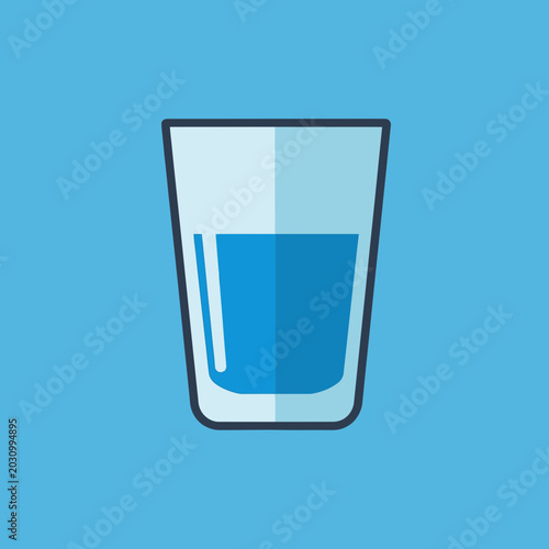 Bild auf Leinwand Minimalist Flat Icon of a Water Glass Half Filled, Optimism and Hydration Concep