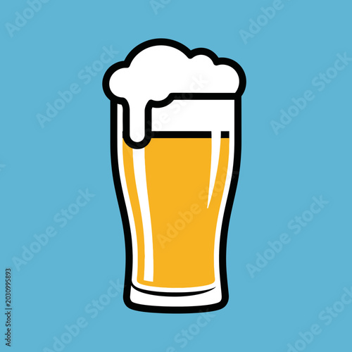 Foto Minimalist Flat Vector Illustration of a Cold Glass of Beer with White Foam on a