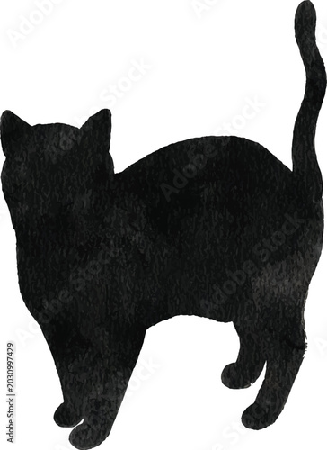 Cute watercolor cat silhouette in black